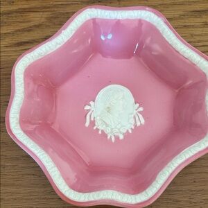 Pink Decorative Ceramic Bowl with White Cameo Accent